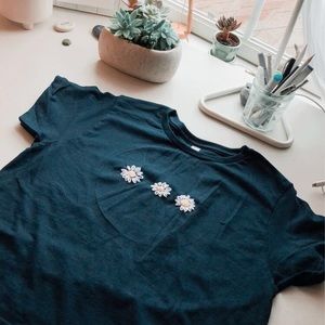 New designed navy blue shirt with daisy embroidery